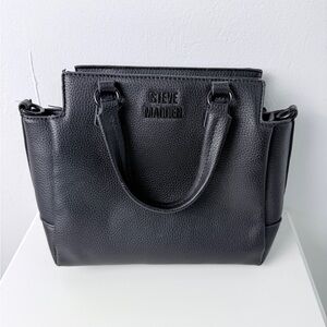 Steve Madden Black Pebbled Faux Leather Satchel Tote Handbag Top Handle Purse